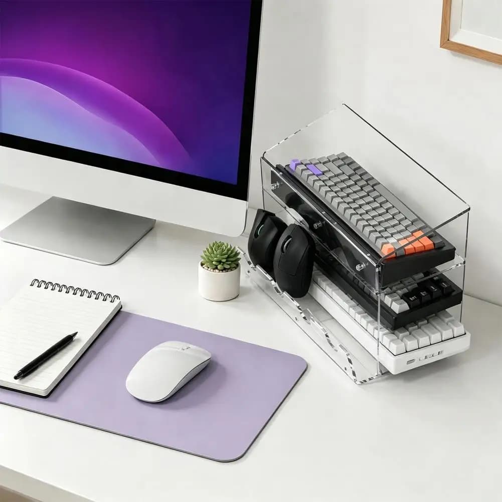 Acrylic Keyboard Storage Organizer Computer Peripherals Organizer 3-tier Acrylic Keyboard Display Stand Ergonomic for Mechanical