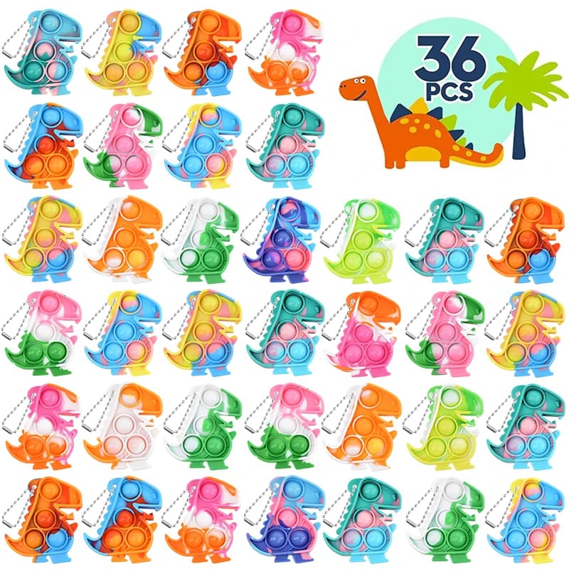 20/36 pezzi dinosauro pop portachiavi agitarsi giocattoli bambini festa di compleanno bomboniere sfuso antistress giocattoli sensoriali forniture regalo di natale