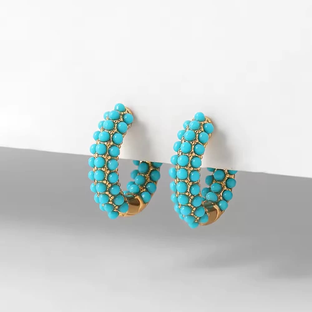 Fashion Round Beads Hoop Earrings for Women Trendy Geometric Circle Green Stone Earrings Huggies Jewelry Daily Wear