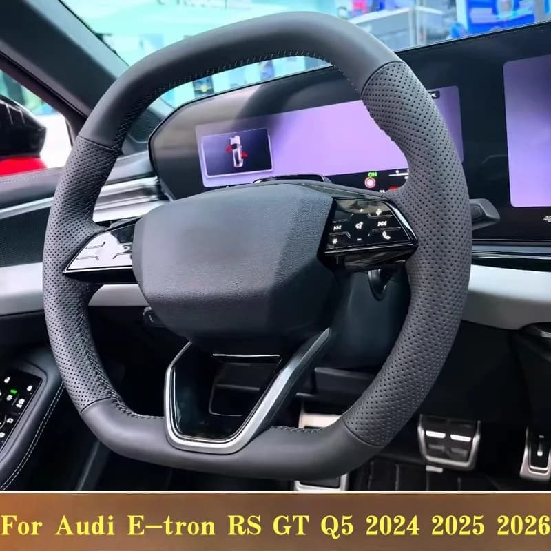 Customized E-tron RS GT 2025-2026 Car Accessories Genuine Leather Braid Car Steering Wheel Cover For Audi Q5 2024 2025 2026