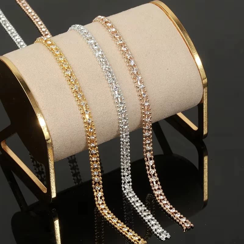 Catena di perline di cristallo CUIER larga 5 mm, catena in argento/oro KC, decorazione con strass, adatta per accessori di abbigliamento, borse e decorazioni.
