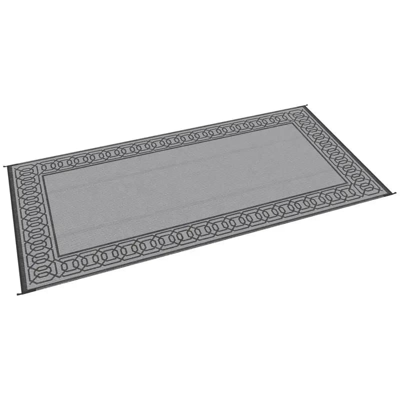Tappeto Outsunny per Camper, Tappeto da Esterno / Grande Tappeto da Campeggio, 2,7 x 5,5 m, in Paglia Sintetica Impermeabile, Reversibile, Bordo Nero e Grigio