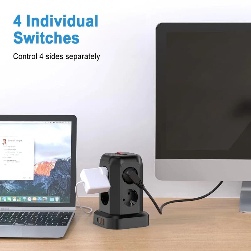 Multipresa Intelligente Verticale con Spina EU Tipo-C, 8 Prese AC, 3 USB e 1 Tipo C