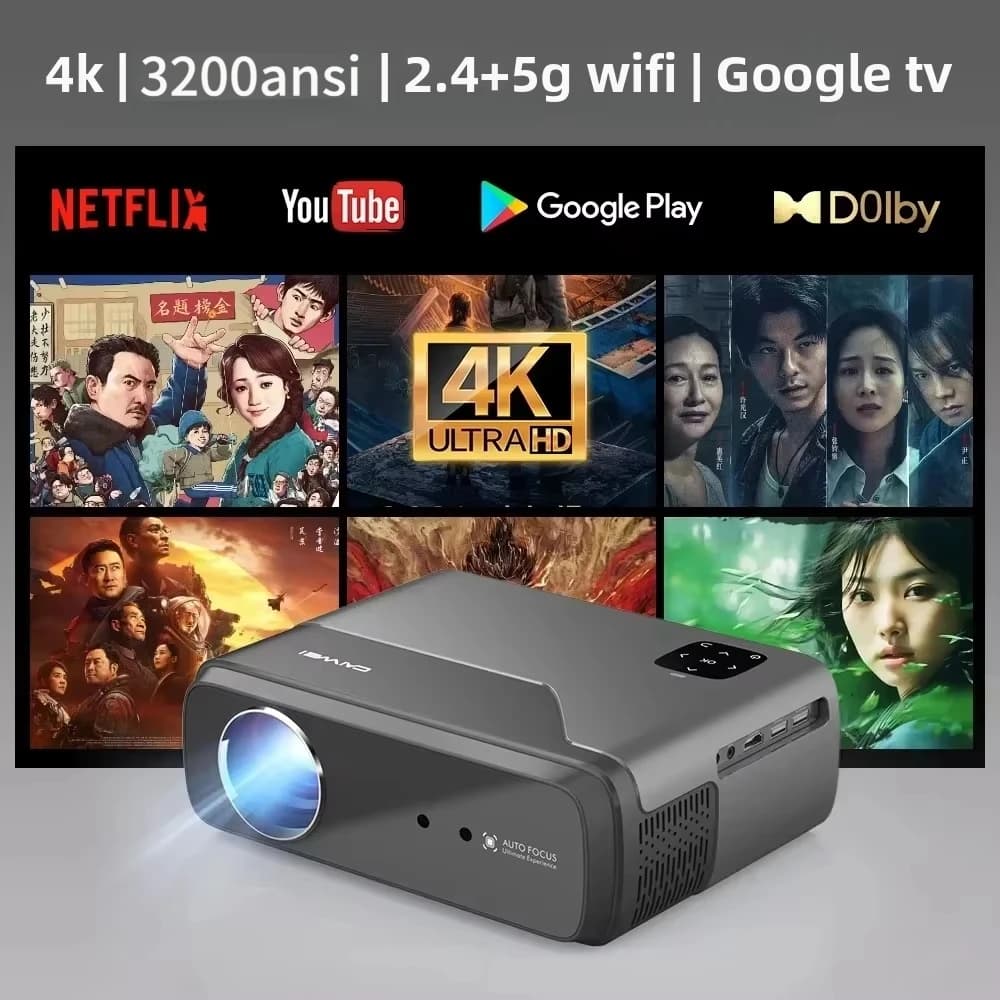 [Google TV Android] Proiettore portatile 4k con messa a fuoco automatica 2.4G + 5G WiFi 2800ANSI proiettore NFC TOF home theater proiettore esterno