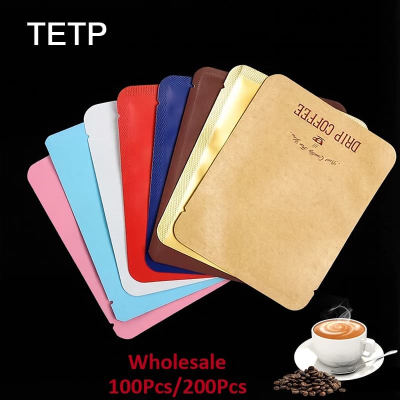 TETP 100Pcs/200Pcs Drip Coffee Bags Aluminum Foil Ear Hanging Heat Sealed Home Travel For Beans Tea Powder Packaging Wholesale