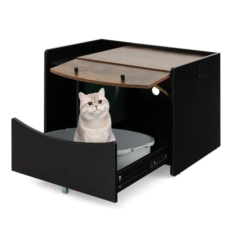 Lettiera per Gatti in Legno, Mobile per Gatti con Box Chiuso e Cassetto Estraibile