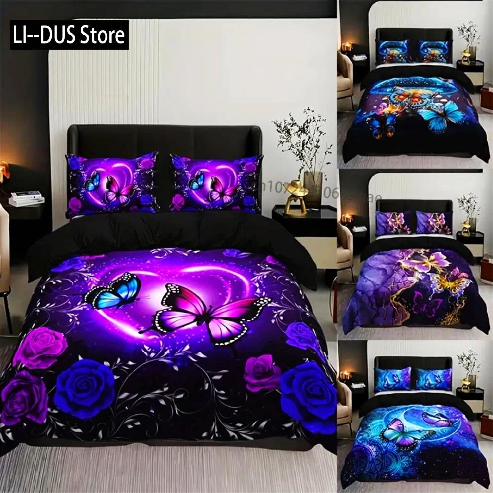 Set copripiumino con fiore a farfalla da 3 pezzi - Biancheria da letto morbida, comoda e alla moda con stampa digitale dal design classico - Ideale per