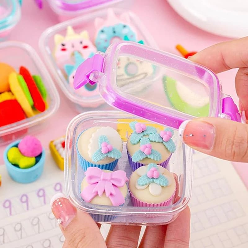 Creative Random 1Box Eraser Set Lovely Erasers Soft Pencil Eraser School Students Stationery Supplies New Exquisite Prize Gifts