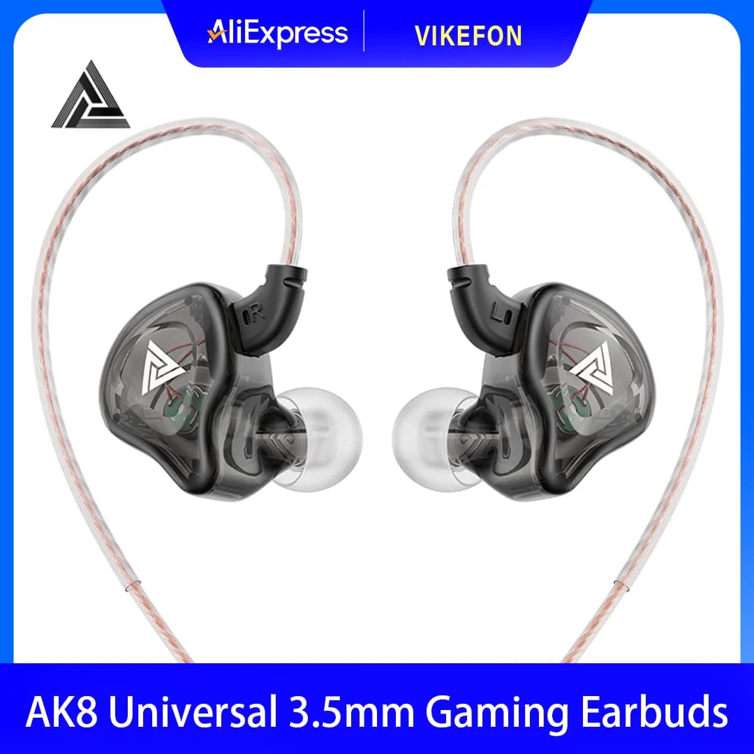 AK8 Gaming Earbuds with Mic Universal 3.5mm Jack HiFi Sport Headphones in Ear Earphones for Running Stereo Bass Music Headset