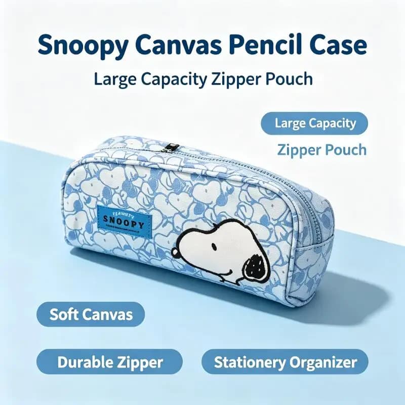 New Snoopy Pencil Case Cartoon Dog Print Canvas Pencil Case Student Stationery Bag Cosmetic Storage Makeup Pouch Organizer Gift