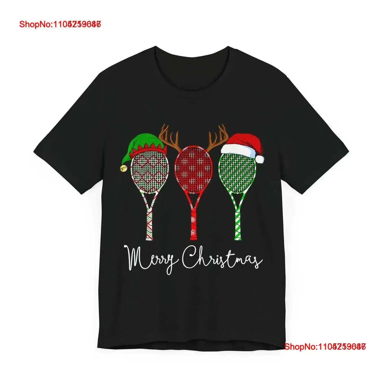 Maglietta da tennis Merry Christmas con 3 racchette, vintage, lavata, traspirante, comoda, leggermente casual, da indossare tutti i giorni, vintage