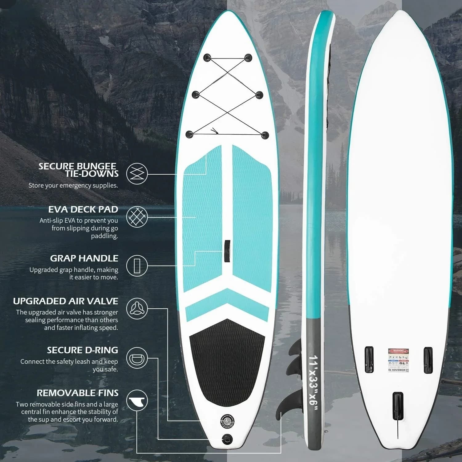 Vendita diretta in fabbrica Guinzaglio largo regolabile 11'x33'x6' Kayak di base Escursione da campeggio Gonfiabile Stand up Paddle Board
