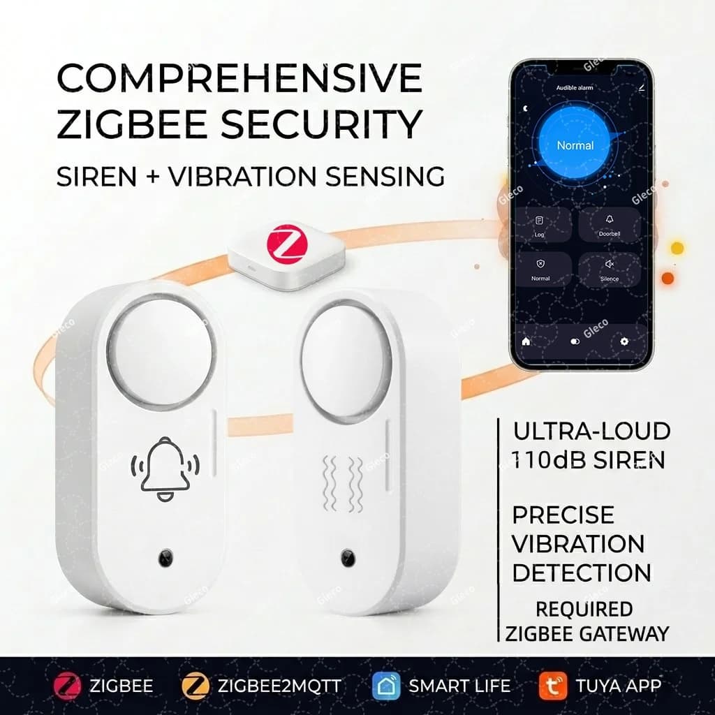 Sirena d'allarme Zigbee con sensore di vibrazione opzionale, rilevatore antifurto per sicurezza domestica Tuya Smart, allarme remoto per porte e finestre Z2M