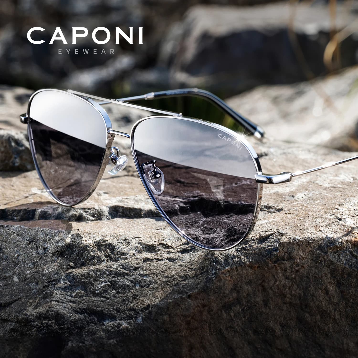 CAPONI Avation Occhiali da sole polarizzati da uomo Giorno e notte Occhiali da sole fotocromatici per guida all'aperto UV400 Pilot Black Shades BS36302