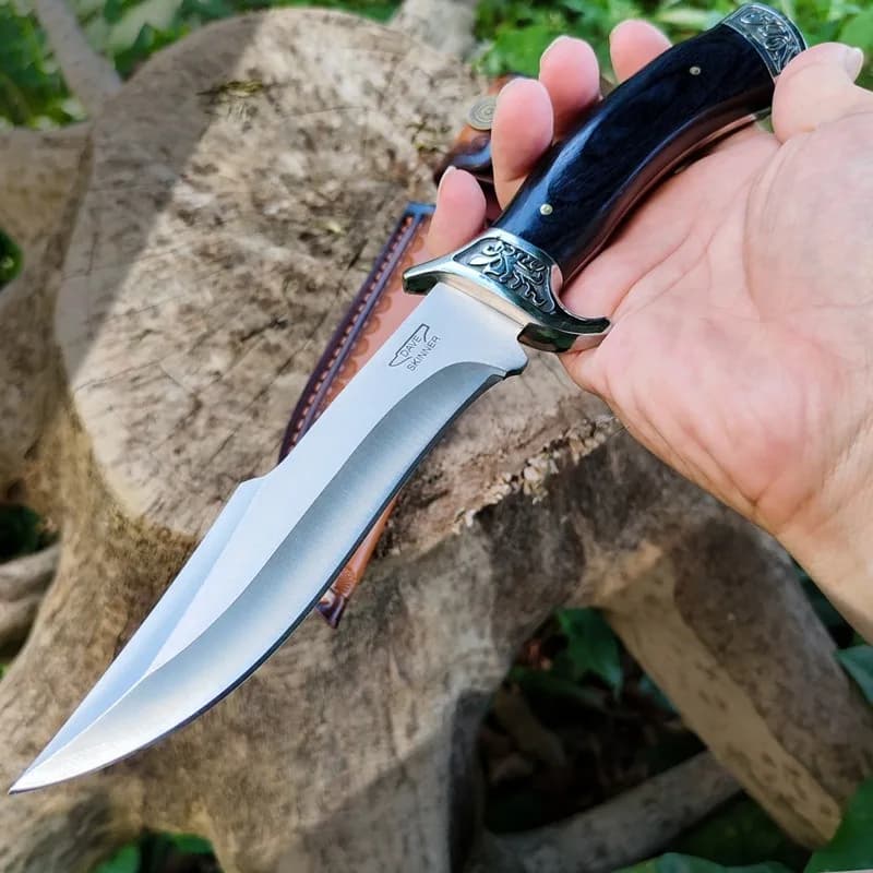 Coltello Tattico ad Alta Durezza con Lama in 8cr13mov e Manico in Legno, per Caccia e Campeggio, Strumento EDC Portatile