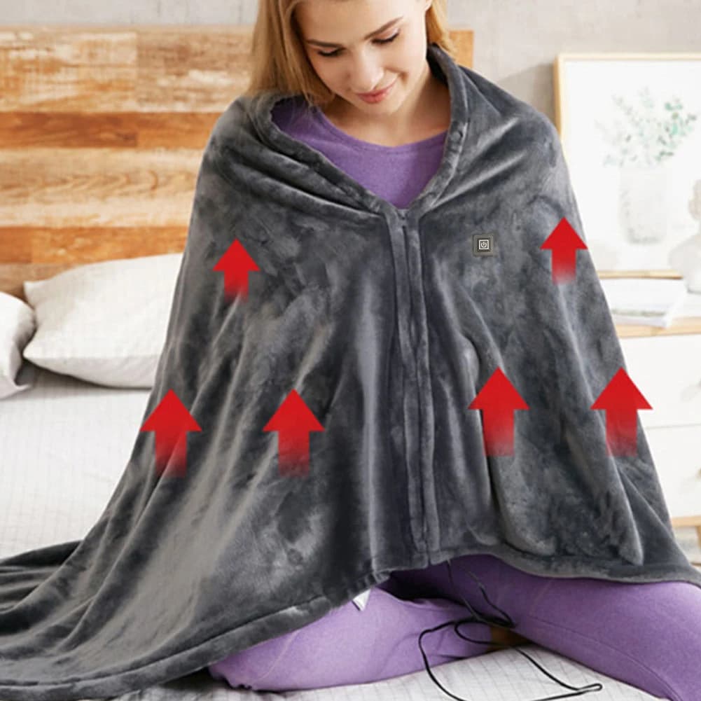 USB Electric Heated Blanket 3 Heating Levels Body Warmer Blanket Portable Coral Velvet Blanket for Household and Office