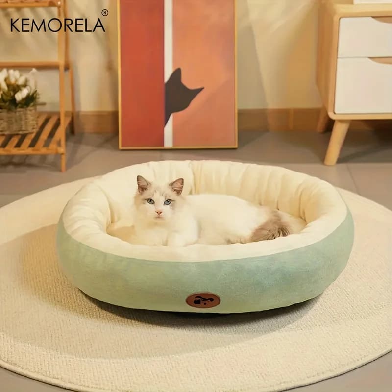 Comodo letto ovale per animali domestici, letto per gatti in peluche e addensato, letto caldo e sicuro per gatti e cani di piccola taglia e media, per tutte le stagioni