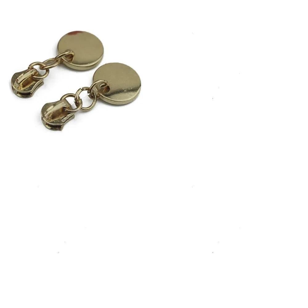 10 pezzi # 5 Tirazip in lega per accessori borse e abbigliamento, rotondi, oro chiaro, 4,5x2 cm