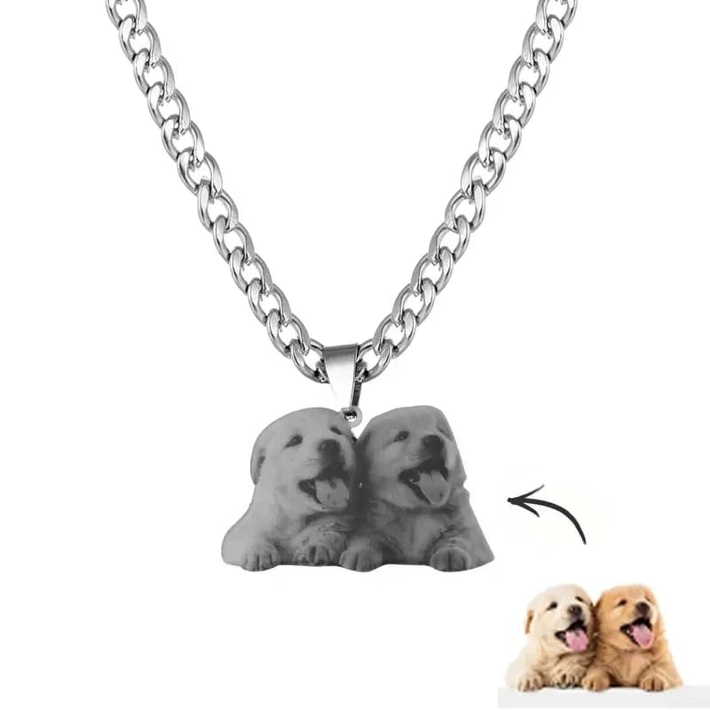 Customized Laser Engraved Pendant Necklace with Custom Dog Photos and Cats, Jewelry Gifts for Mother's Day Stainless Steel