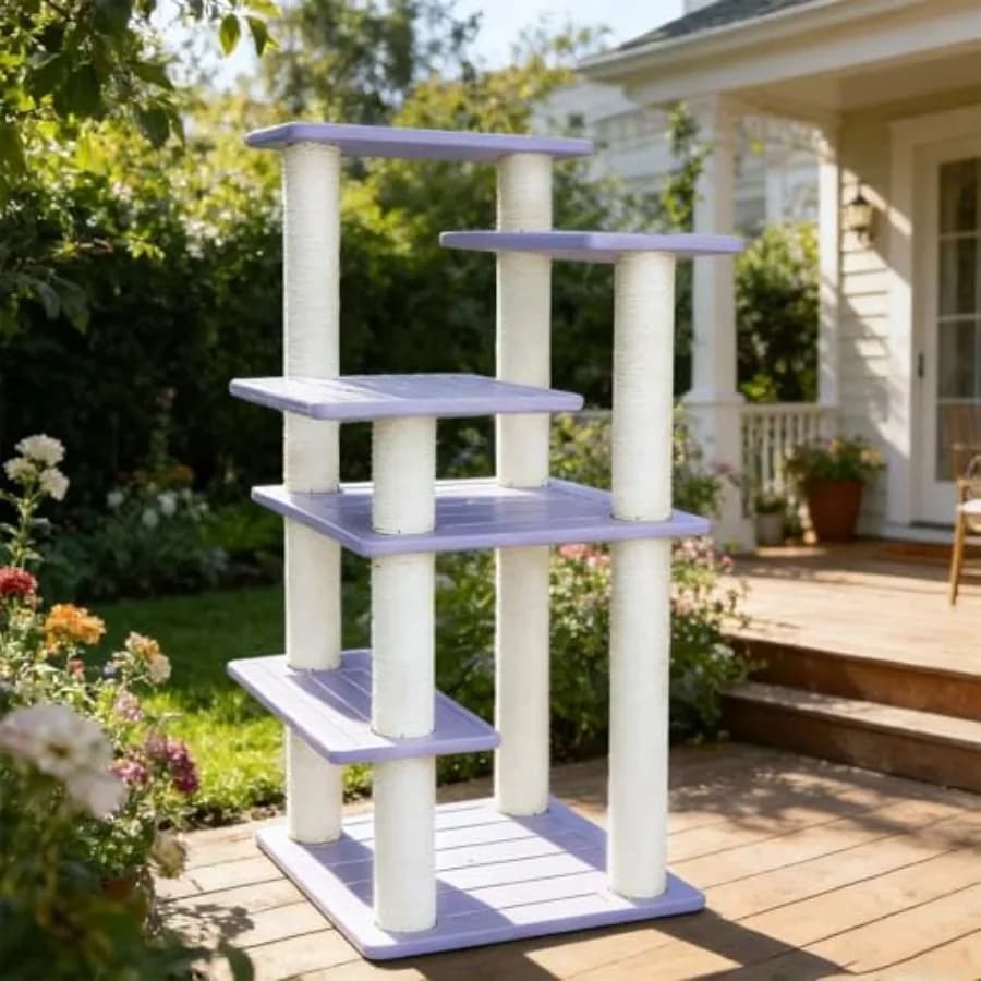 Albero per Gatti a 5 Livelli per Gatti da Esterno e Interno, Grande Torre per Gatti con Tiragraffi, 46 Pollici, Marrone, Materiale Durevole in Sisal, Stabile