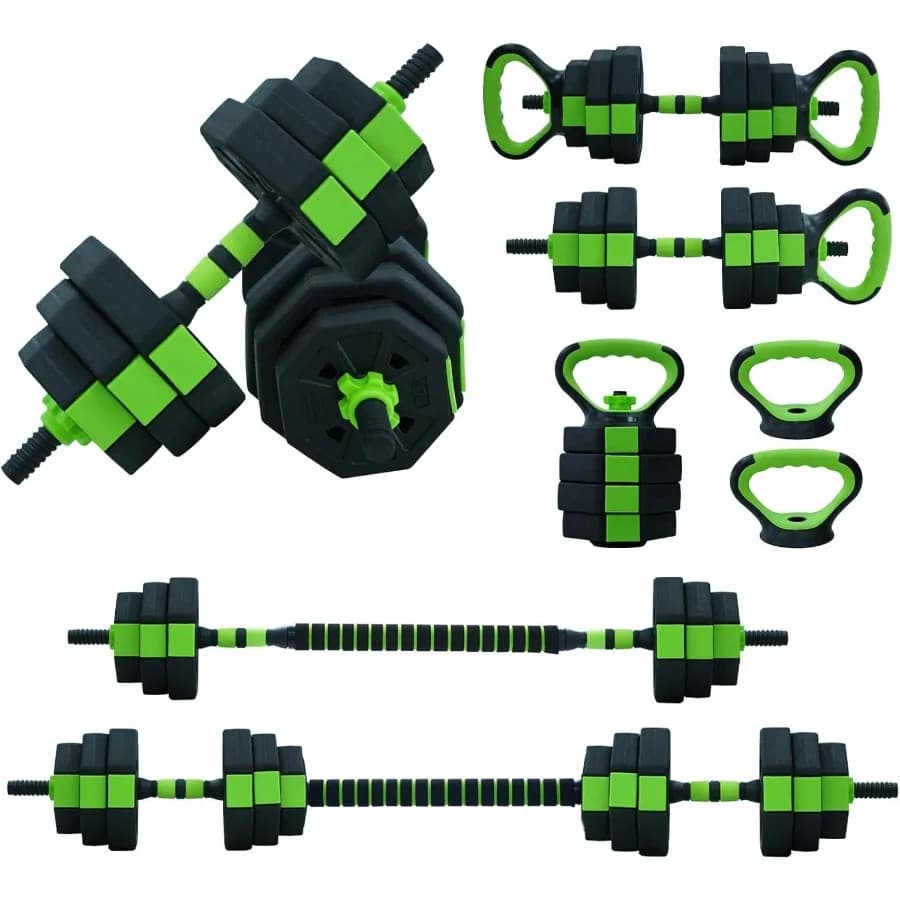 4 in 1 adjustable handlebar set with barbell connector, which can be used as kettlebell and for push-ups