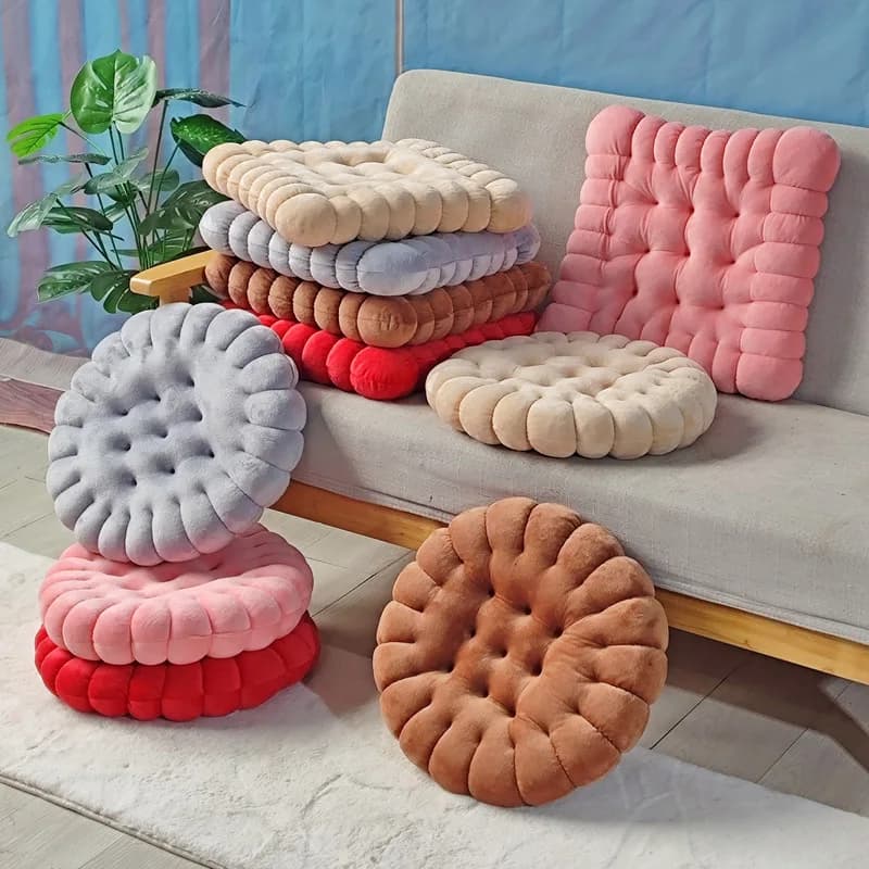 Cookie Shaped Floor Cushion, Thick Japanese Tatami Mat for Floor Sitting, Plush Soft Round Chair Pad for Meditation