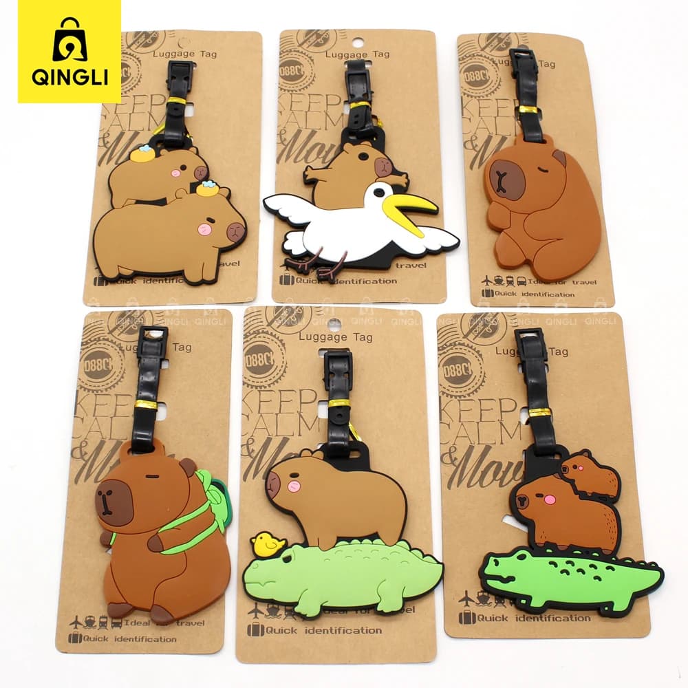 Influencer Cute Capybara etichetta per bagagli elementi essenziali da viaggio ciondolo zaino Unisex Anti-perso nome indirizzo etichetta porta carte d'imbarco