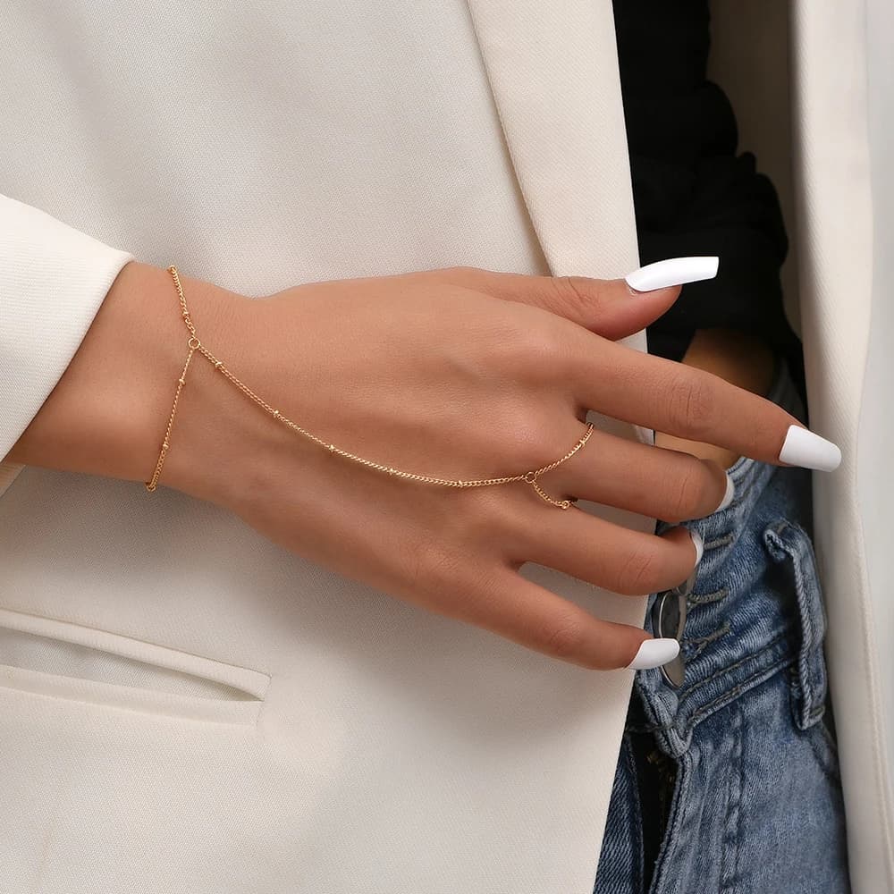 Anelli per dito con braccialetto a catena minuscola creativa per catene a maglie color oro da donna che collegano braccialetti con imbracatura a mano regalo di gioielli