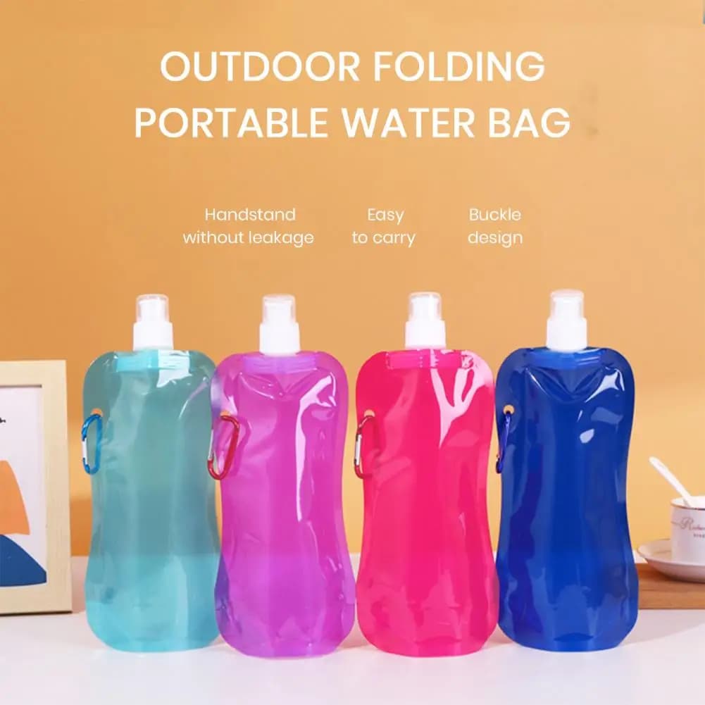Bottiglia d'acqua pieghevole da 480 ml Custodia per acqua riutilizzabile senza BPA Escursionismo Campeggio Viaggio Borsa per acqua pieghevole Bottiglia per bere
