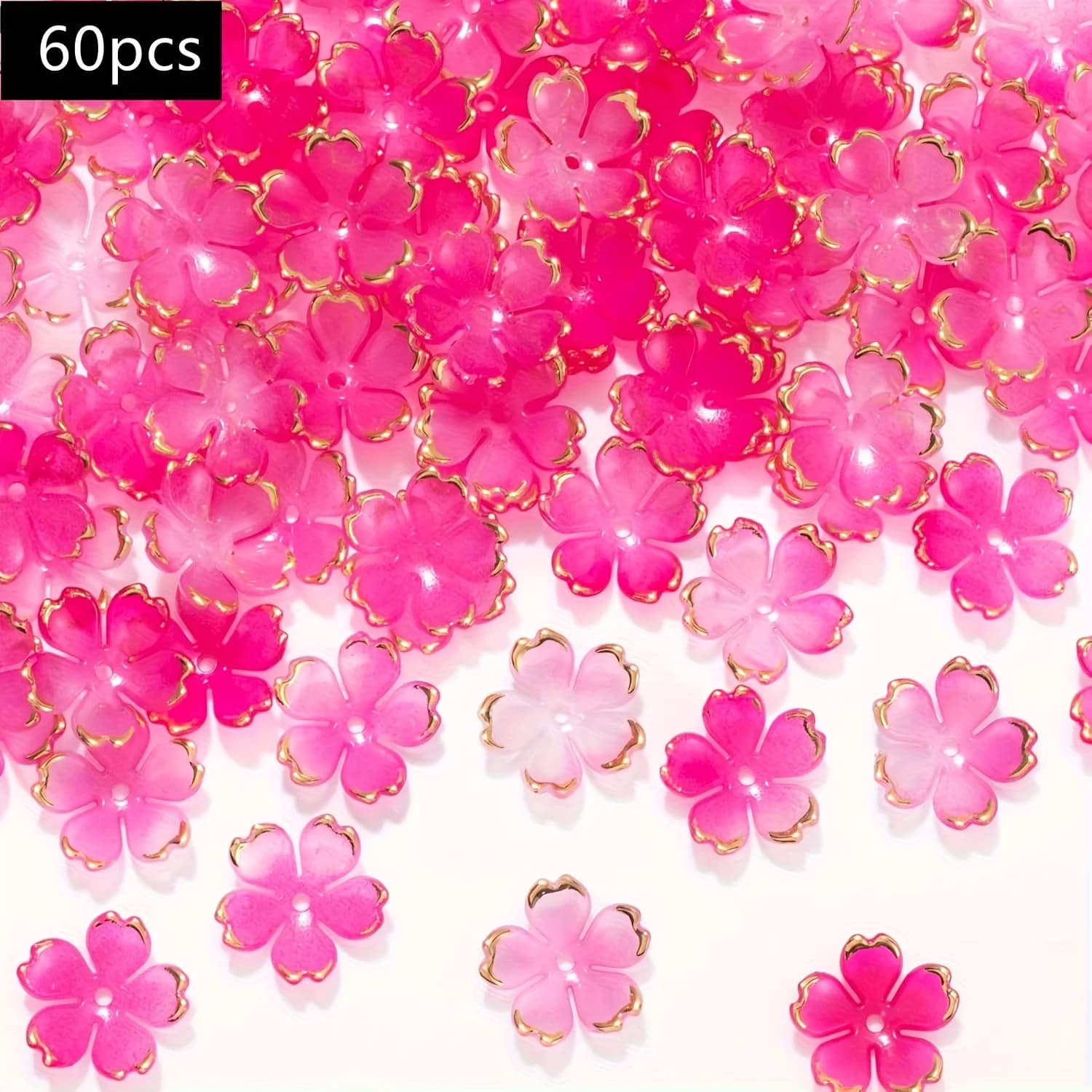 60 cherry blossom beads and 5 pink gradient acrylic flower beads are suitable for making bracelets, earrings, and jewelry