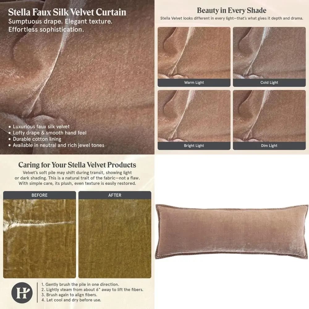 Cuscino Lombare in Velluto di Seta, 14x42 Pollici, Rosa Antico, Stile Tradizionale Occidentale, Biancheria da Letto di Lusso, Cuscino Decorativo