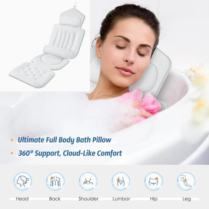 Cuscino da Bagno 5D in Rete Traspirante, Supporto per Collo e Schiena, Impermeabile, Asciugatura Rapida, Antiscivolo, con Ventose per Vasca Idromassaggio e Spa