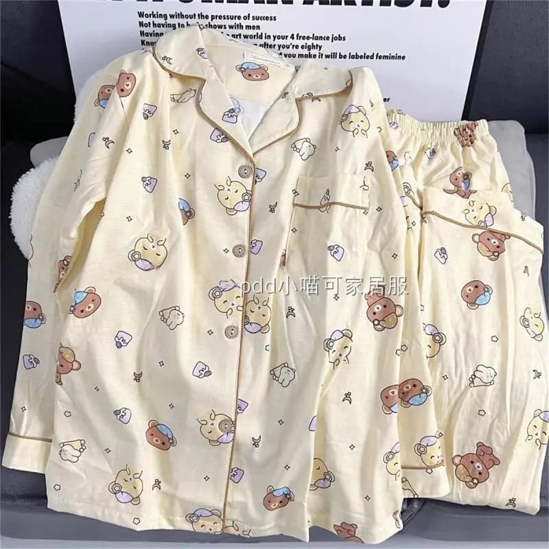 Cartoon Cute Home Clothes Rilakkuma Children's Pajamas Set Lovers Pajamas Student Women's Spring Autumn Long Sleeves Long Pants