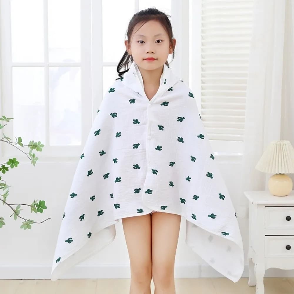Children's gauze Bathroom Towel Printed Cartoon Soft Bathrobe with Four Layered Hood Bathrobe for Comfortable and Absorbent Baby