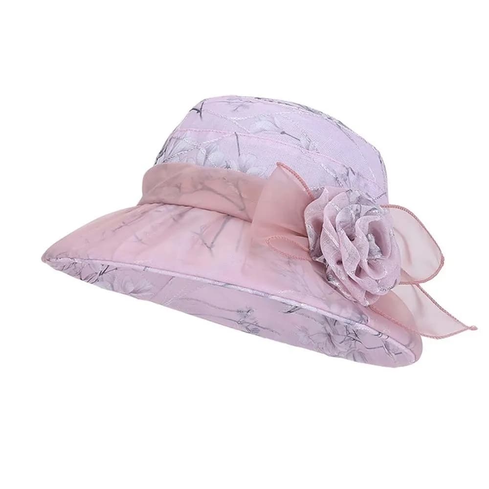 Cappello da Pescatore Pieghevole Floreale in Poliestere Traspirante Sottile con Fiocco, Cappello Parasole a Tesa Larga Portatile per Protezione Solare