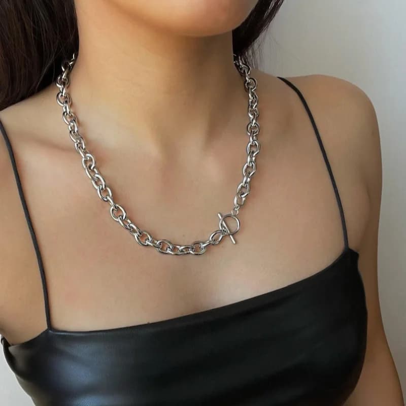 Collana a Doppio Strato, Catena Sottile Impilabile, Collana Minimalista per la Clavicola, Regalo per Lei, Bracciale a Catena Grossa | Gioielli Y2K