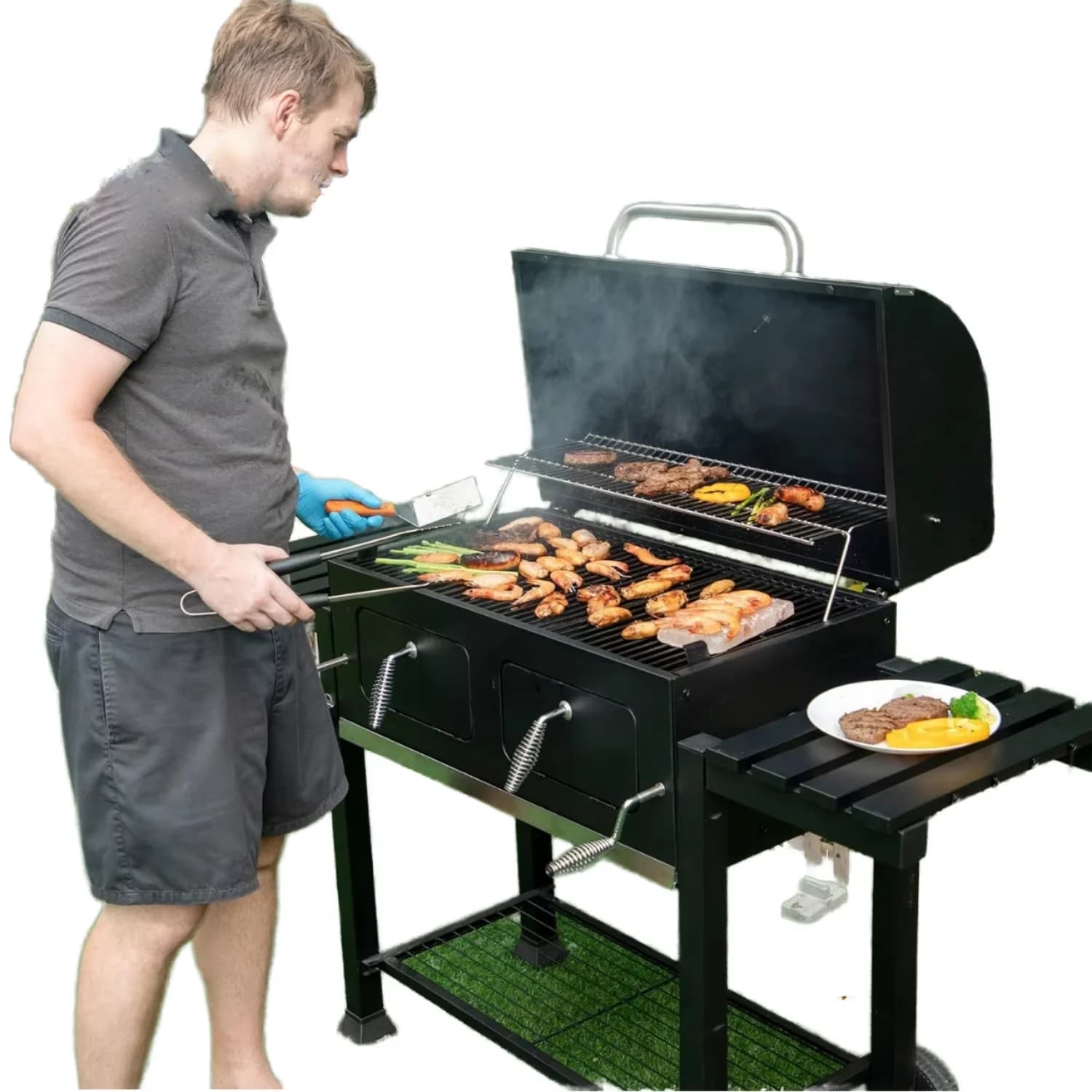 2025 Griglia per barbecue a carbone in acciaio al carbonio per esterni, grande carrello per barbecue da giardino, cucina, cortile, per il campeggio