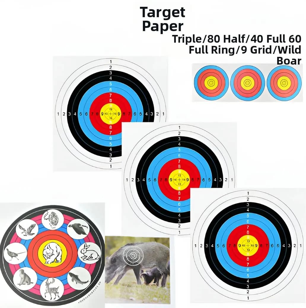 Bersaglio per Tiro con l'Arco in Carta, Design a 40 Anelli (Mezzo e Anello Intero) con Treppiede a Forma di Cinghiale, per Competizioni di Tiro con l'Arco all'Aperto, Set da 10 Pezzi