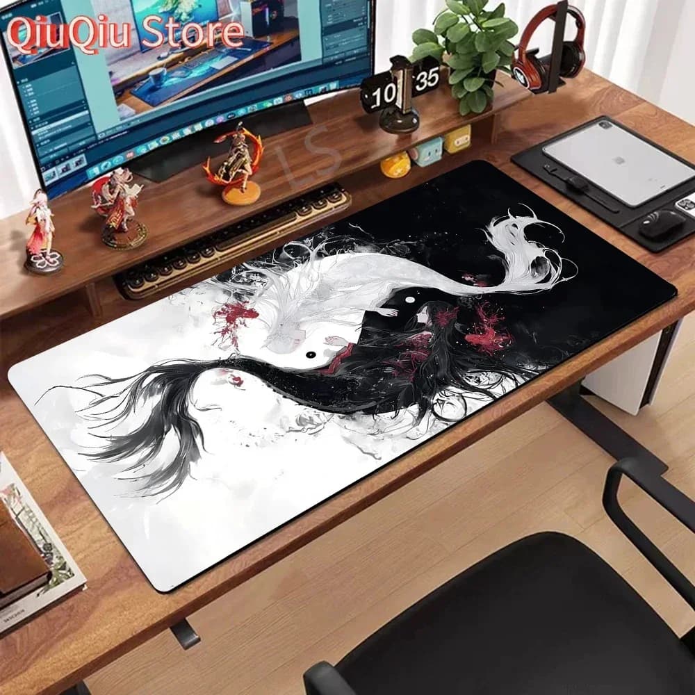 Tappetino per mouse da gaming Koi Taichi, tappetini da tavolo neutri, tappetino per mouse da computer, tappetino da scrivania grande per aziende, tappetini per mouse da gaming di grandi dimensioni, tappetino per mouse