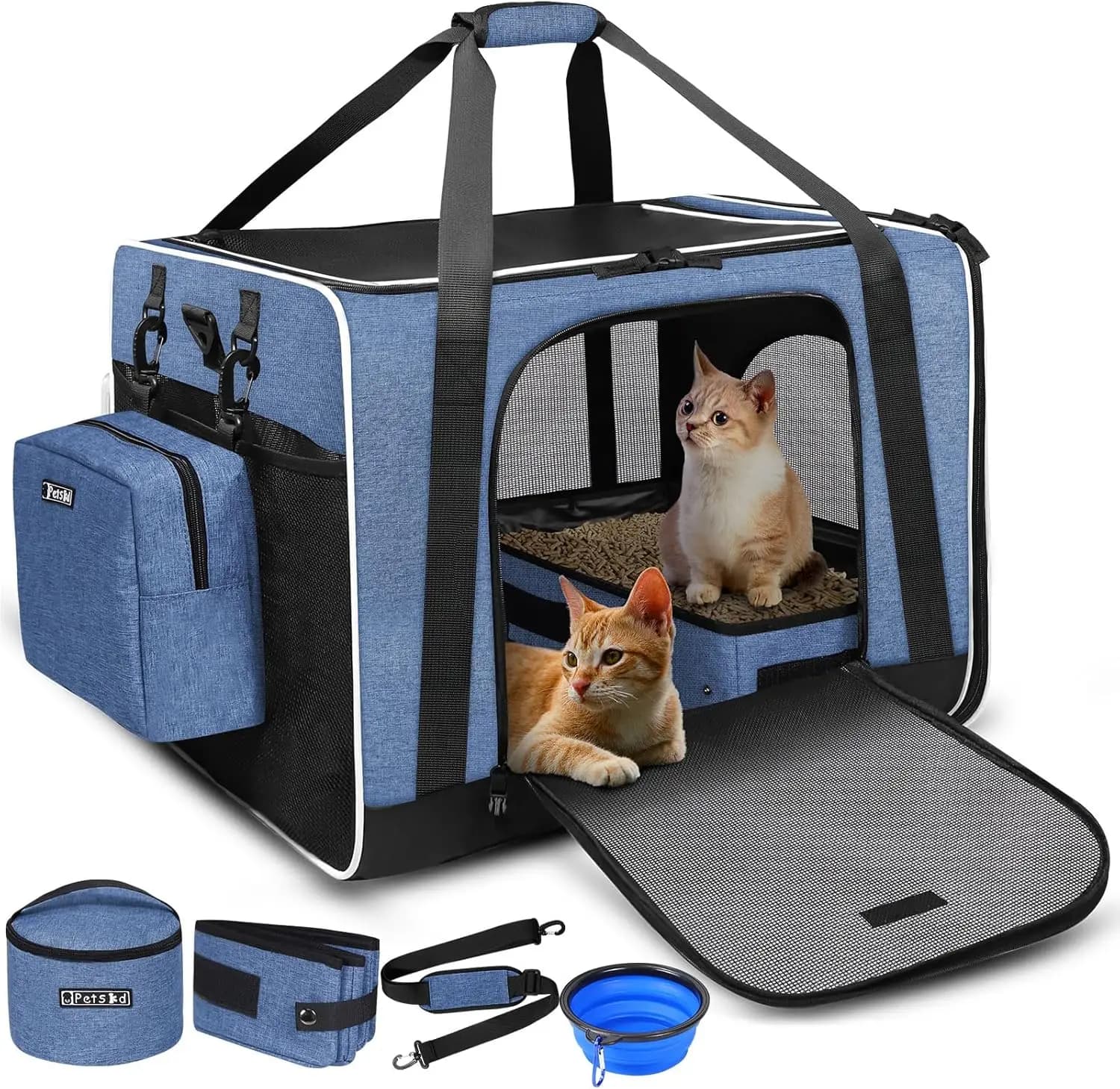 Trasportino per Gatti Extra Large con Lettiera 24"x17"x17" per Gatti Medi o Grandi o 2 Gatti Piccoli, Trasportino Morbido Pieghevole per Animali Domestici