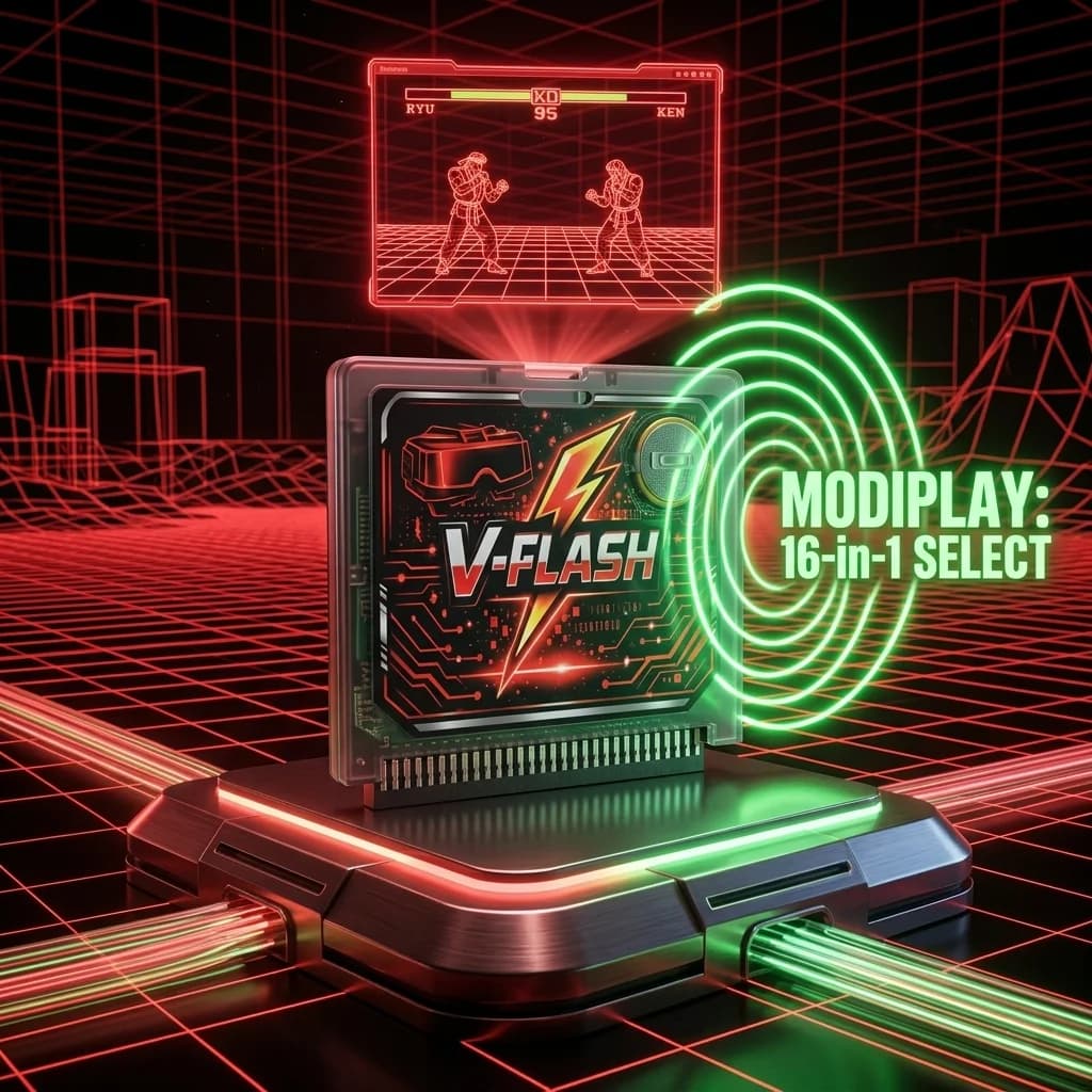 Modulo Hardware V-FLASH 16-in-1 per Virtual Boy – Selezione Manuale tramite DIP-Switch – Supporto Multi-Save Indipendente