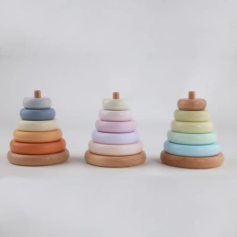 Rainbow Stacking Ring Tower Stapelring Blocks Wood Toddler Baby Early Educational Toys