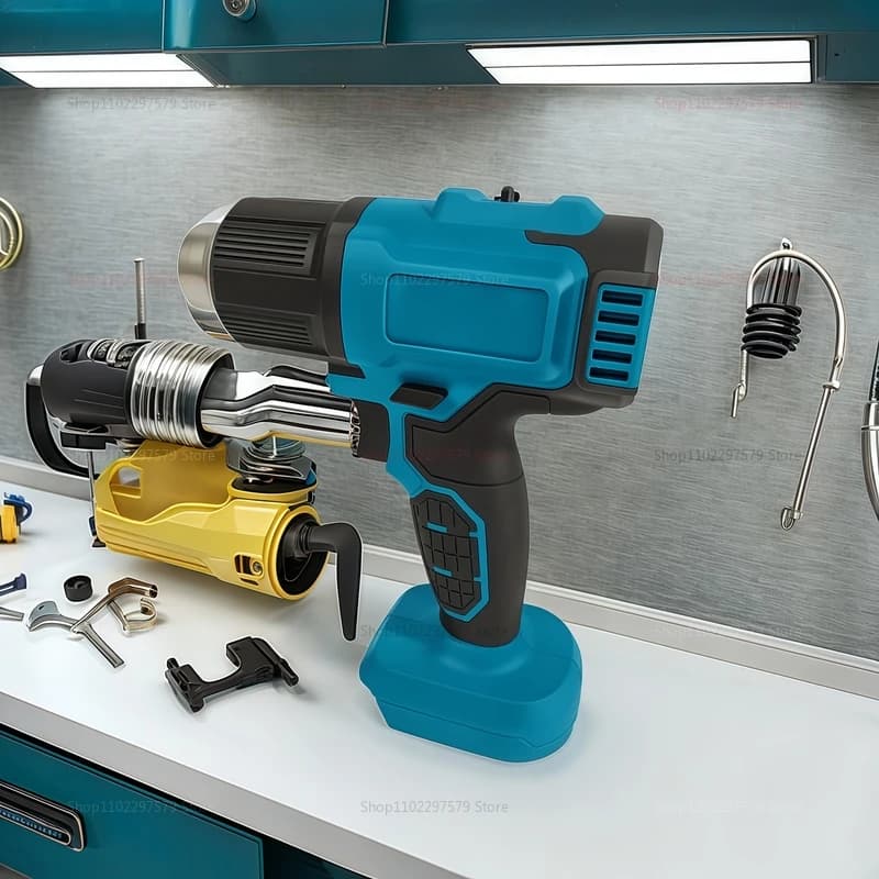 Pistola Termica a Batteria 21V con Ugelli, Ricaricabile, per Lavori Fai-da-Te e Riparazioni, Compatibile con Batterie Makita, Ideale per Casa