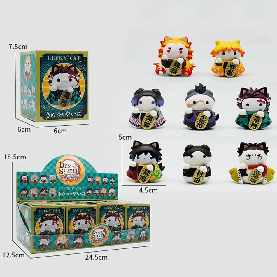 Demon Slayer Lucky Cat Anime Figure Blind Box Rengoku Tanjiro Inosuke Kawaii Cute Model Toy Desktop Car Ornaments Birthday Gift