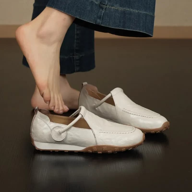 For Retro Round Toe T-Strap Loafers 4cm Inner Height Increase Soft Sole Deep Mouth Casual Work Shoes