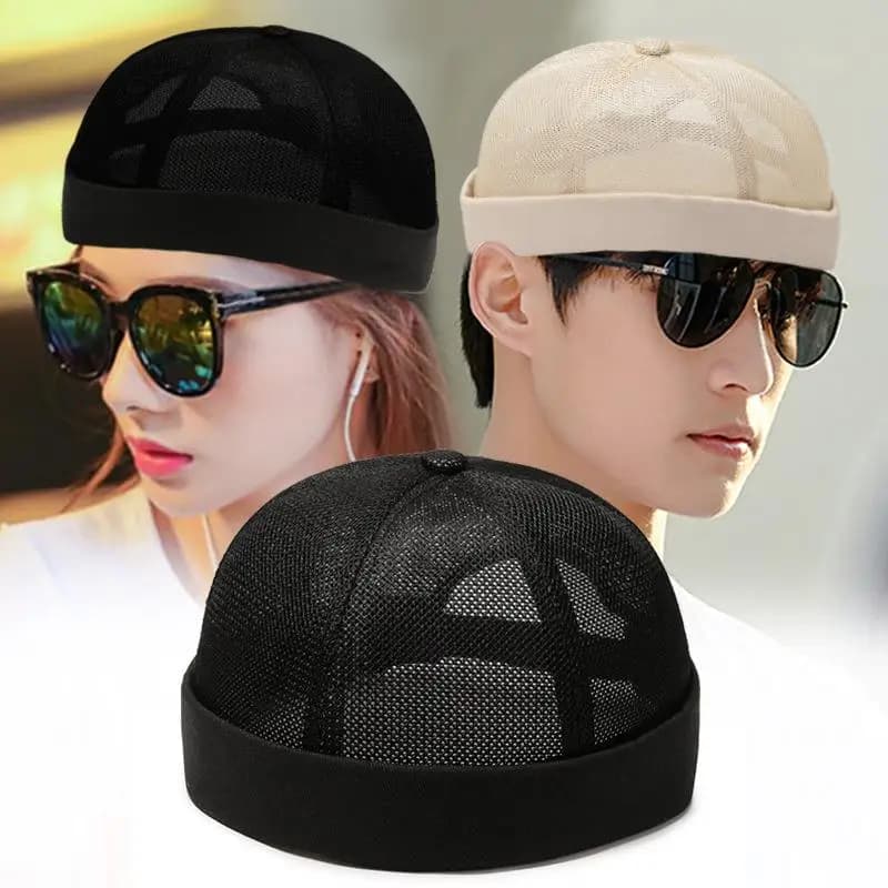 Berretto estivo da marinaio hip-hop con zucchetto senza tesa in rete unisex con polsino arrotolato cappello a cuffia traspirante per uomo donna