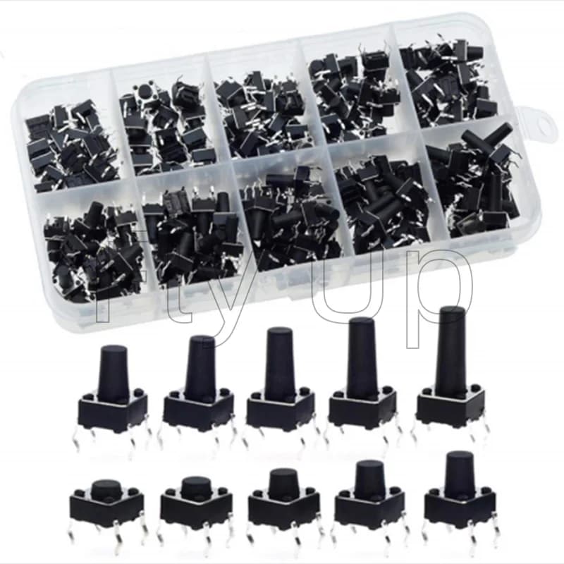 10 modelli 6*6 Interruttore tattile Kit interruttore a pulsante tattile Altezza: 4.3 5~13MM DIP 4P microinterruttore 6x6 Interruttore a chiave per Arduino