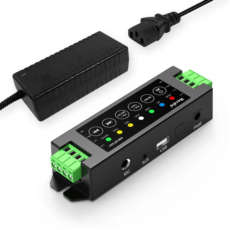 Herdio Amplificatore a 4 canali Ricevitore Bluetooth 5.0 Amp Uscita di potenza da 200 W con alimentatore AC-DC 24V5A Montaggio a parete USB/MIC/AUX