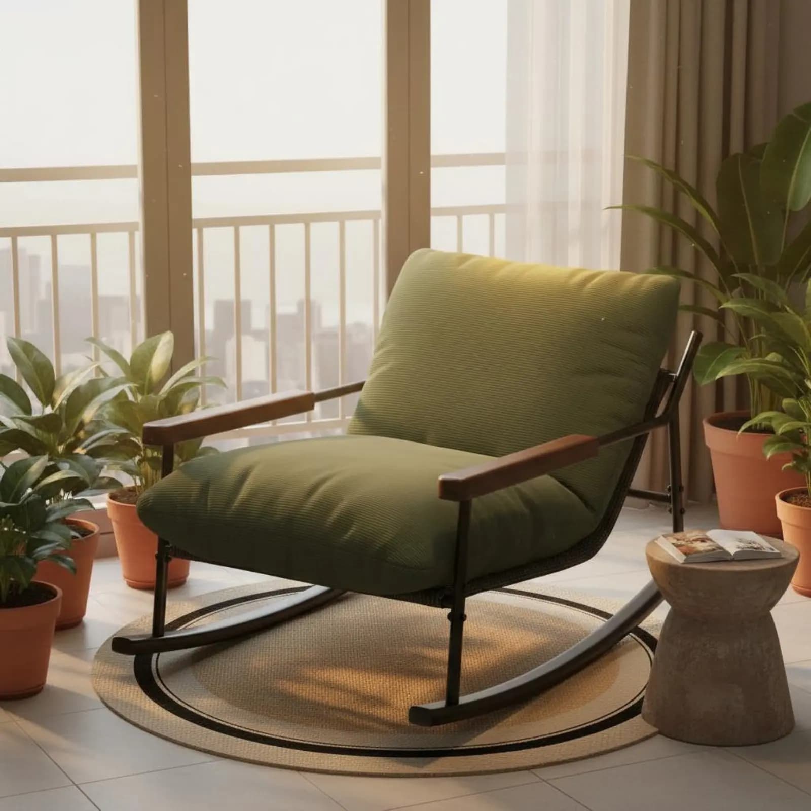 Poltrona Reclinabile Imbottita con Seduta Larga, Sedia a Dondolo Moderna con Telaio in Metallo, Design Ergonomico, Divano Singolo Relax