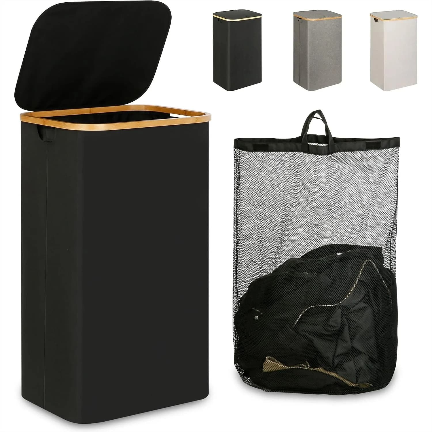 110L Laundry Hamper with Lid and Handle Collapsible Clothes Basket with Removable Inner Bag for Clothes Towels